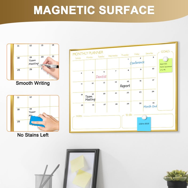 QUEENLINK Dry Erase Calendar Whiteboard for Wall, 24'' x 18'' Monthly White Board Planner with Gold Frame, Magetic Hanging Wipe Board for Home Office School Dorm - Image 5
