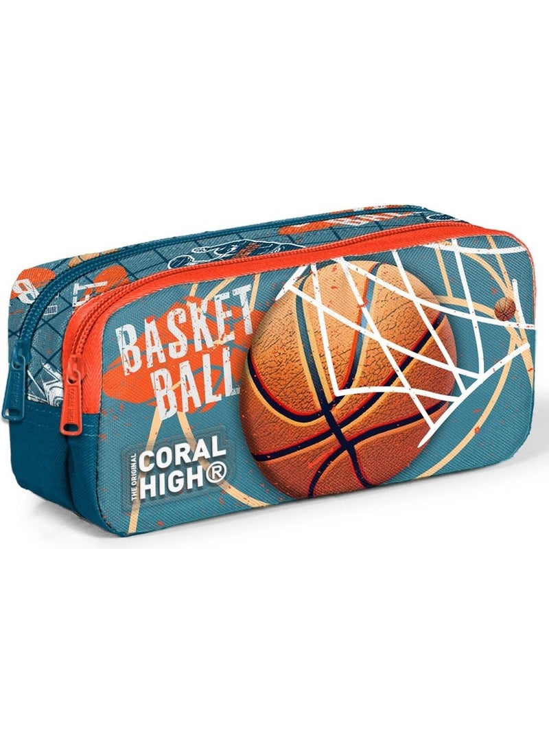 CORAL HIGH Dark Orange Basketball Patterned Boy Thermal Insulated Lunch Bag and Pencil Case Set  - Image 3