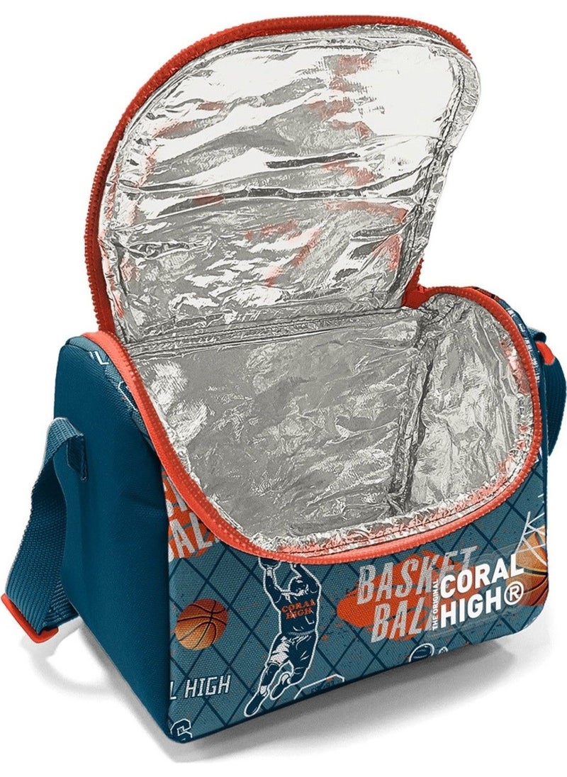 CORAL HIGH Dark Orange Basketball Patterned Boy Thermal Insulated Lunch Bag and Pencil Case Set  - Image 2