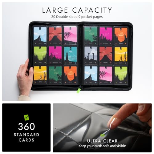 Vault X 9 Pocket Trading Card Zip Binder, 360 Cards, Premium Exo-Tec Album Material, 20 Side-Loading Pages, Folder for Collectible Games, Sports, TCG (Black) - Image 3