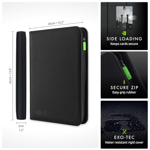 Vault X 9 Pocket Trading Card Zip Binder, 360 Cards, Premium Exo-Tec Album Material, 20 Side-Loading Pages, Folder for Collectible Games, Sports, TCG (Black) - Image 2