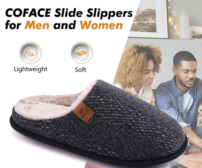 COFACE أحذية منزلية دافئة للرجال من كوفاس، مصنوعة من الصوف الأسود، مع نعال مريحة من الذاكرة، سهلة الارتداء، مناسبة للاستخدام الداخلي والخارجي، مع أفضل دعم للقوس، مقاس 11 - Image 5