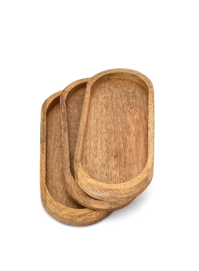 Mahasu Platters Mango Wood Natural Wood Serving Platters Set with Lip Oval for Food Holder/BBQ, Serve Cheese, Sushi (11" X 5" X 0.75") - Image 2