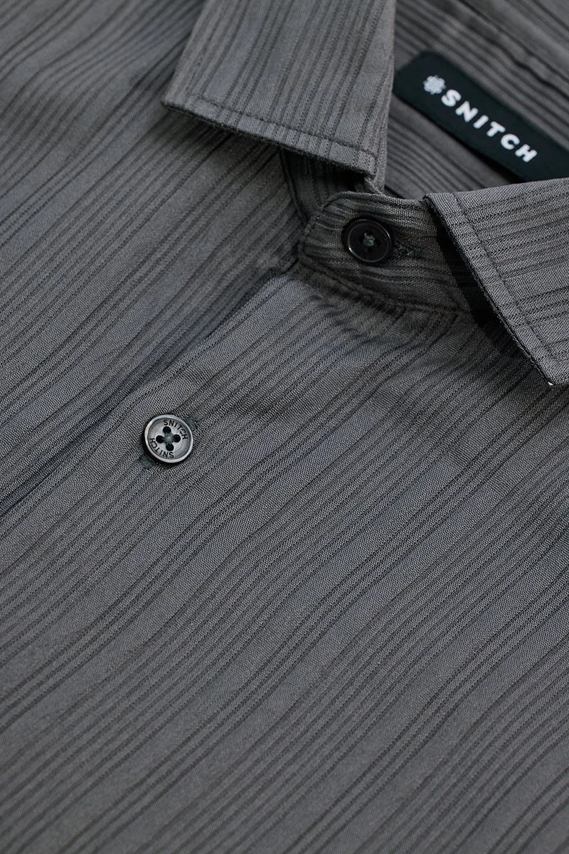 SNITCH Dark Grey Textured Long Sleeve Slim Fit Shirt
