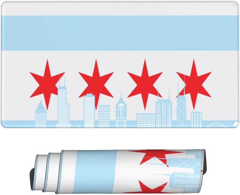 وسادة ماوس للألعاب Chicago City Skyline، حجم كبير، 16 × 29.5 بوصة - حصيرة مكتب غير زلقة بحواف مطرزة، قاعدة مطاطية متينة ومنقوشة للاستخدام أثناء الألعاب. - Image 2