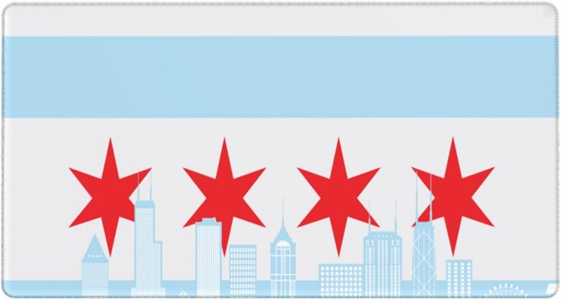 وسادة ماوس للألعاب Chicago City Skyline، حجم كبير، 16 × 29.5 بوصة - حصيرة مكتب غير زلقة بحواف مطرزة، قاعدة مطاطية متينة ومنقوشة للاستخدام أثناء الألعاب. - Image 1