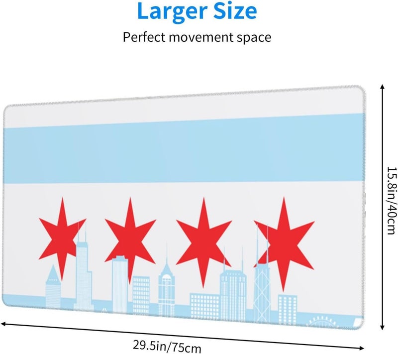 وسادة ماوس للألعاب Chicago City Skyline، حجم كبير، 16 × 29.5 بوصة - حصيرة مكتب غير زلقة بحواف مطرزة، قاعدة مطاطية متينة ومنقوشة للاستخدام أثناء الألعاب. - Image 3