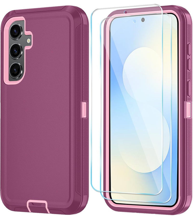 ONOLA Phone Case for Samsung Galaxy S25 FE Case with HD Screen Protector, Heavy Duty Shockproof & Dropproof 3-Layer Cover Phone Case for Galaxy S25 FE 6.7'',WineRedPink - Image 1
