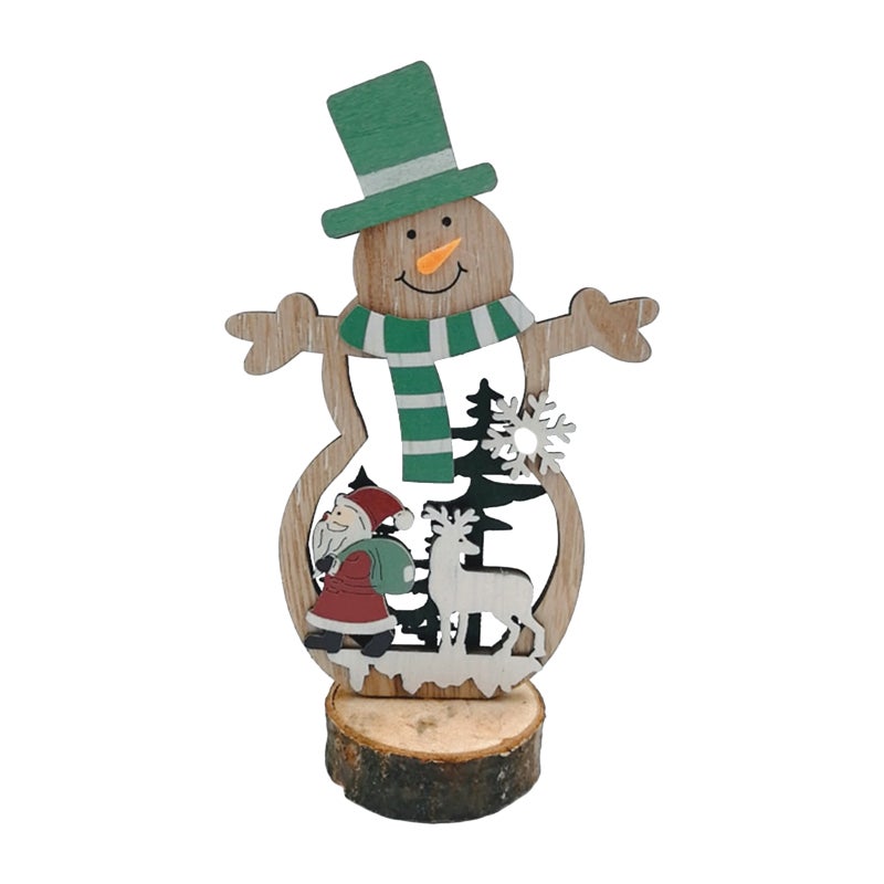 Christmas Wood Figurine: Green Type 2 Premium Durable Material Retro Style - Festive Christmas Home Ornament for Indoor Home Decor Gifting And Holiday Table Centerpiece - Image 1