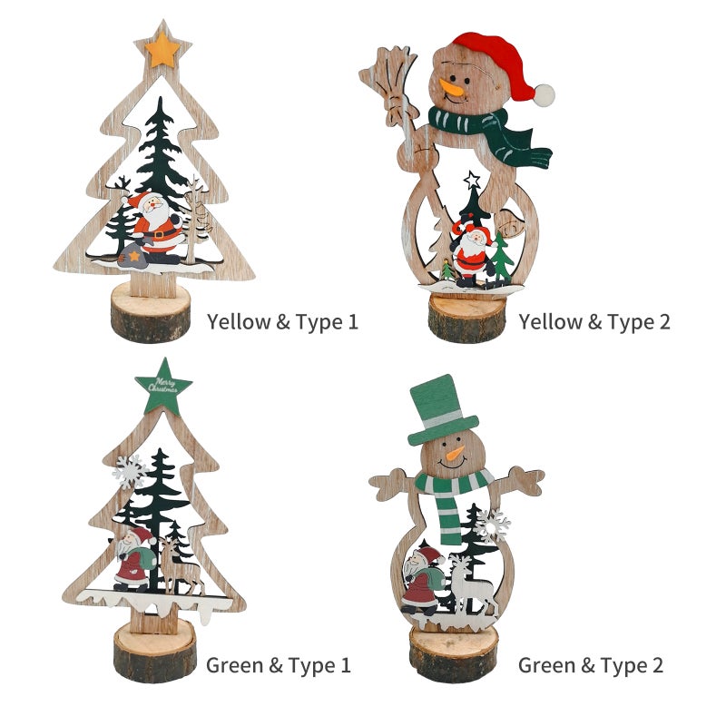 Christmas Wood Figurine: Green Type 2 Premium Durable Material Retro Style - Festive Christmas Home Ornament for Indoor Home Decor Gifting And Holiday Table Centerpiece - Image 2