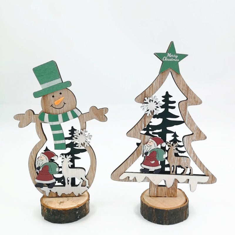 Christmas Wood Figurine: Green Type 2 Premium Durable Material Retro Style - Festive Christmas Home Ornament for Indoor Home Decor Gifting And Holiday Table Centerpiece - Image 4