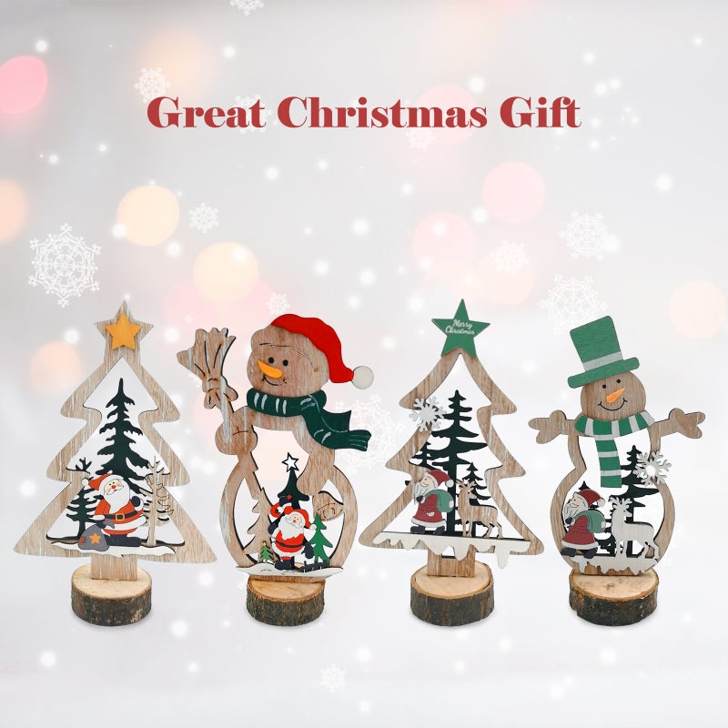 Christmas Wood Figurine: Green Type 2 Premium Durable Material Retro Style - Festive Christmas Home Ornament for Indoor Home Decor Gifting And Holiday Table Centerpiece - Image 3