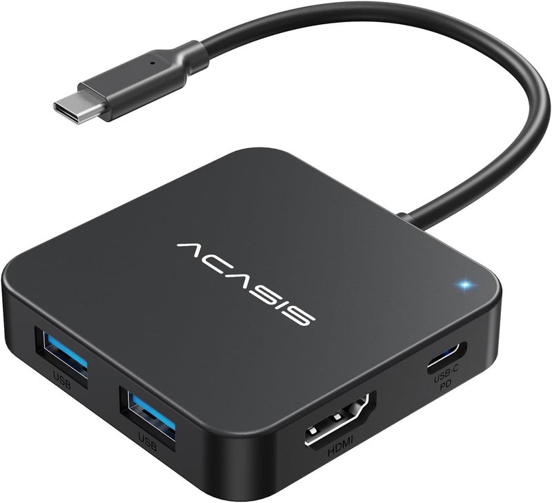 أكاسيس 6 في 1 محور USB-C متعدد المنافذ إلى محول HDMI بدقة 4K، شحن بقدرة 100 واط PD، 3 منافذ USB-A 3.0، 1 منفذ USB-C 3.0، لأجهزة MacBook Air، Laptop، Surface Pro، XPS، أجهزة USB-C و Les Dongle (0.49 قدم) - Image 1