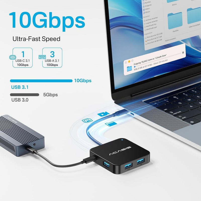أكاسيس 6 في 1 محور USB-C متعدد المنافذ إلى محول HDMI بدقة 4K، شحن بقدرة 100 واط PD، 3 منافذ USB-A 3.0، 1 منفذ USB-C 3.0، لأجهزة MacBook Air، Laptop، Surface Pro، XPS، أجهزة USB-C و Les Dongle (0.49 قدم) - Image 4