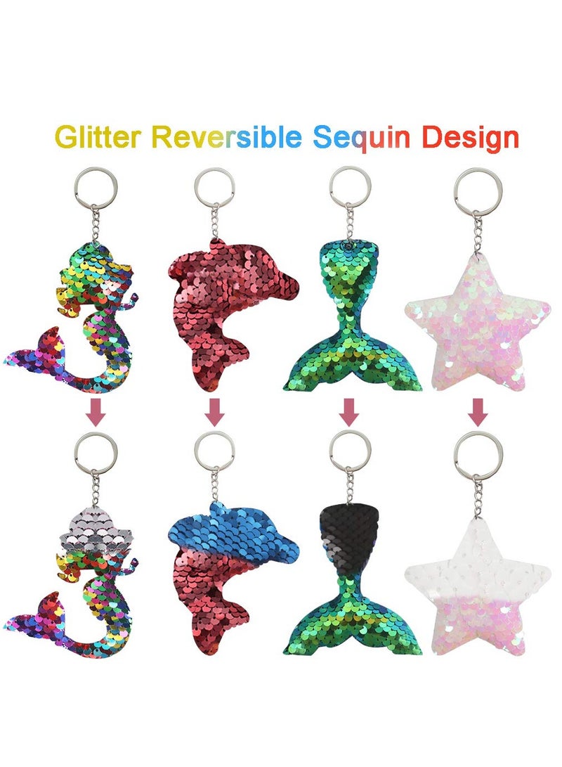 Sequin Keychains, Reversible Mermaid Glitter Flip Keychains Animal Sequin Key Chains Theme Party Gift Bags for Kids' Birthday Party Favors Supplies 4 Styles, 20 Pcs - Image 3