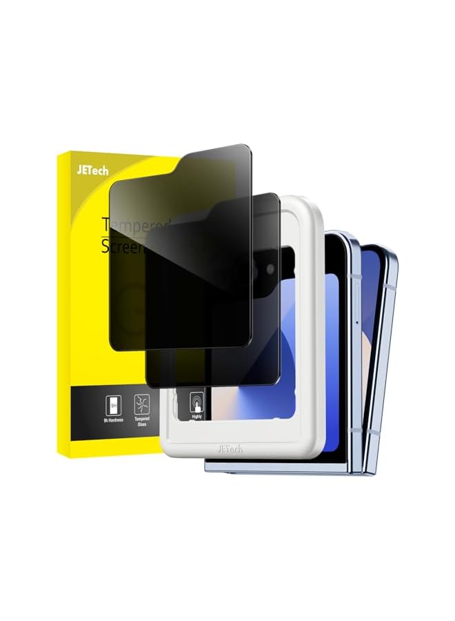 جي تيك واقي شاشة JETech الأمامي للخصوصية لهاتف Samsung Galaxy Z Flip 6، طبقة من الزجاج المقوى المضاد للتجسس مع أداة تركيب سهلة، صديق للحافظة، عبوتان - Image 1
