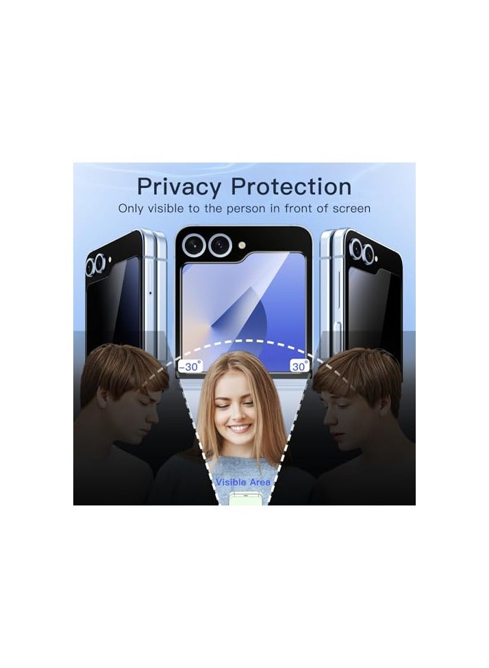 جي تيك واقي شاشة JETech الأمامي للخصوصية لهاتف Samsung Galaxy Z Flip 6، طبقة من الزجاج المقوى المضاد للتجسس مع أداة تركيب سهلة، صديق للحافظة، عبوتان - Image 4