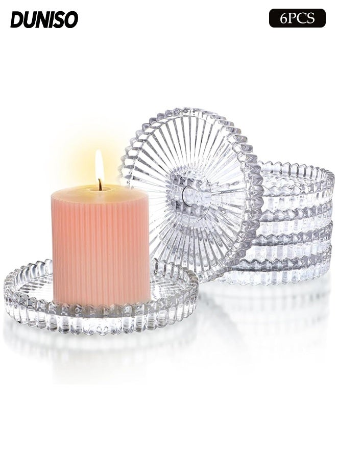 DUNISO Clear Glass Pillar Candle Holder Plates Set of 6, 10cm Round Glass Candle Pillar Plate, Gear Serrated Candle Tray Plates for Table Centerpieces, Party, Wedding & Home Decor - Image 1