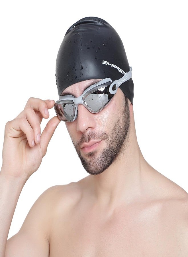 Shifter Premium Swimming Cap & Swimming Goggle Set,Antifog Mirrored Swim Goggles for Men Women Boys & Girls,Soft Silicone Swim Cap for Long & Short Hair (Black-Silver) - Image 5