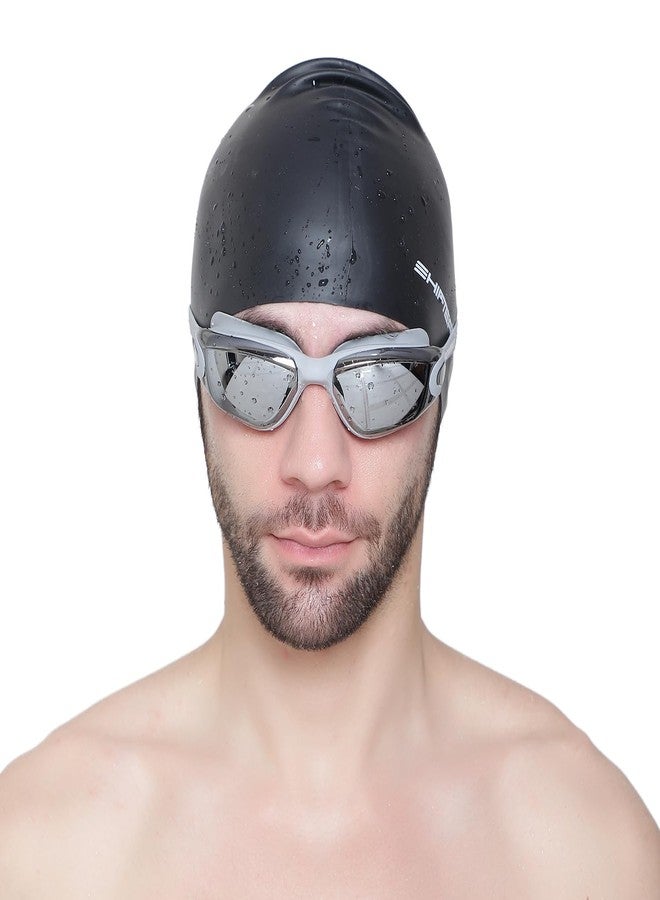 Shifter Premium Swimming Cap & Swimming Goggle Set,Antifog Mirrored Swim Goggles for Men Women Boys & Girls,Soft Silicone Swim Cap for Long & Short Hair (Black-Silver) - Image 4