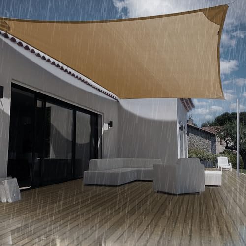 HIPPO Waterproof Sun Shade Sails HDPE Fabric - Rain Protection Sails for Terrace Shed, Shade Awnings for Car Parking (Bamboo-Mocha, 8.00FTX16.50FT) - Image 1