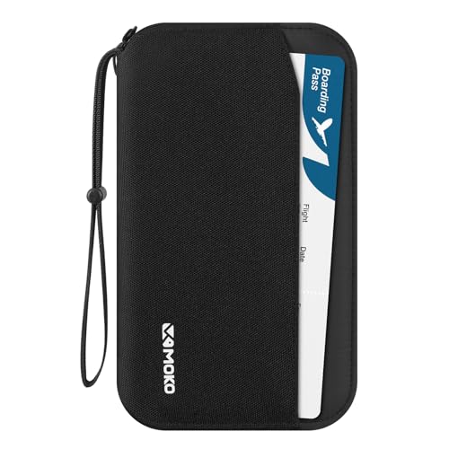 MoKo Family Passport Holder for 5, RFID Blocking Passport Wallet for Men Women, Travel Wallet Holder with Multiple Compartments, Travel Document Organzier for Cards, ID, Tickets, Keys, Beige - Image 1