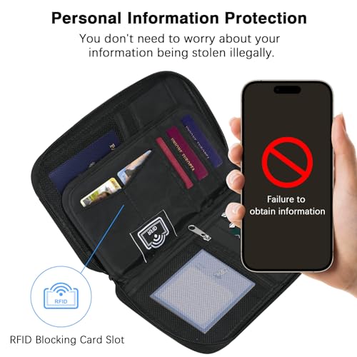 MoKo Family Passport Holder for 5, RFID Blocking Passport Wallet for Men Women, Travel Wallet Holder with Multiple Compartments, Travel Document Organzier for Cards, ID, Tickets, Keys, Beige - Image 3