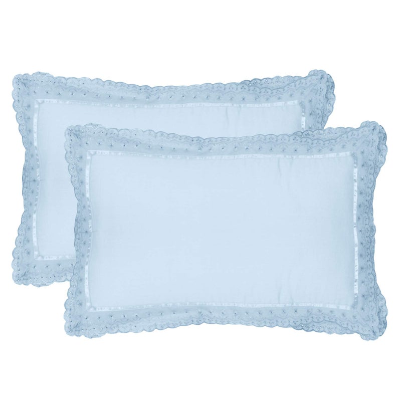 VHC 100% Cotton Lace Pillow Cover/Case Set (Pack of 2)-Sky Blue - Image 5