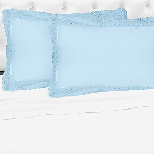 VHC 100% Cotton Lace Pillow Cover/Case Set (Pack of 2)-Sky Blue - Image 4