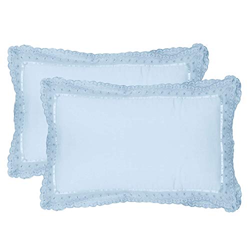 VHC 100% Cotton Lace Pillow Cover/Case Set (Pack of 2)-Sky Blue - Image 1