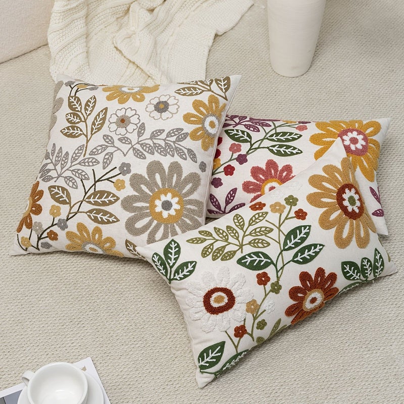 Grey Linen Braid Floral Throw Pillow Cover Spring Summer Embroidery - Image 4