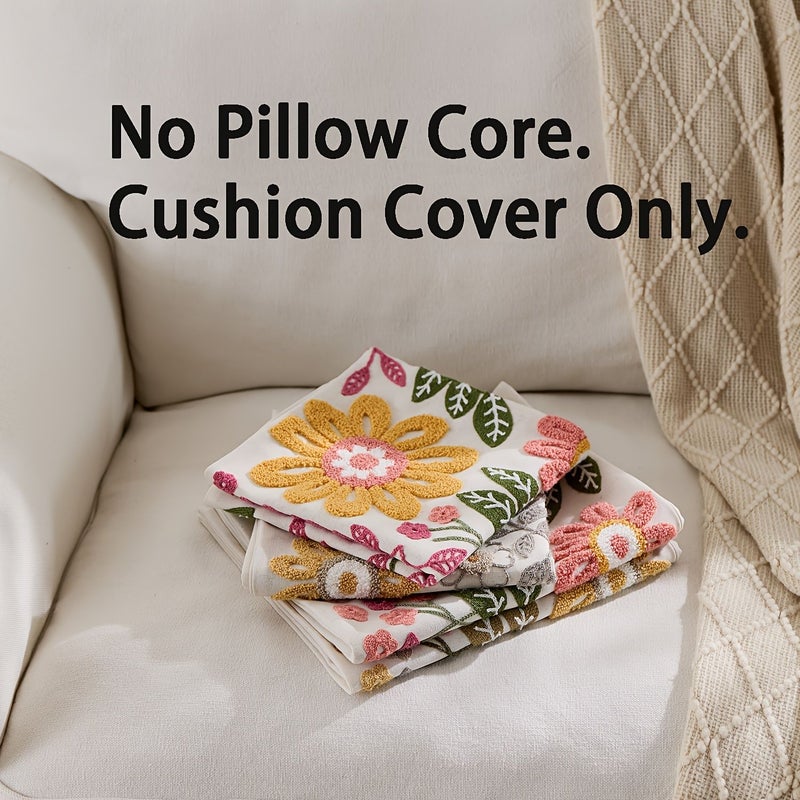 Grey Linen Braid Floral Throw Pillow Cover Spring Summer Embroidery - Image 2
