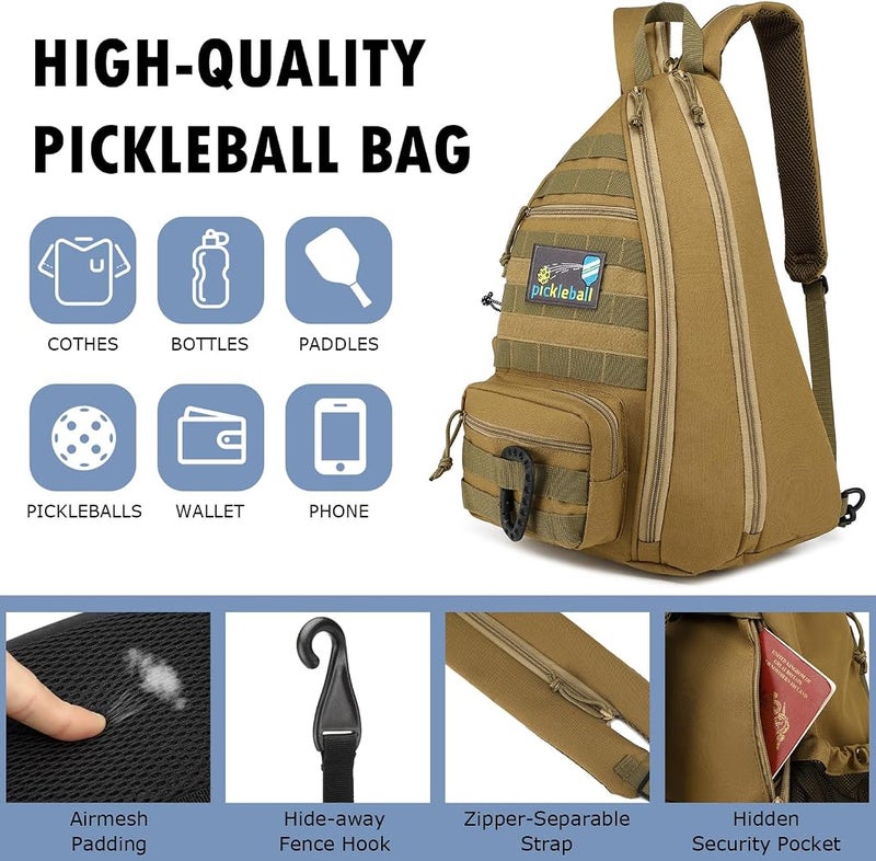 SunForMorning Pickleball Bag, Tactical Pickleball Backpack for Women Men, Adjustable Sling Bag with Fence Hook Water Bottle - Image 5