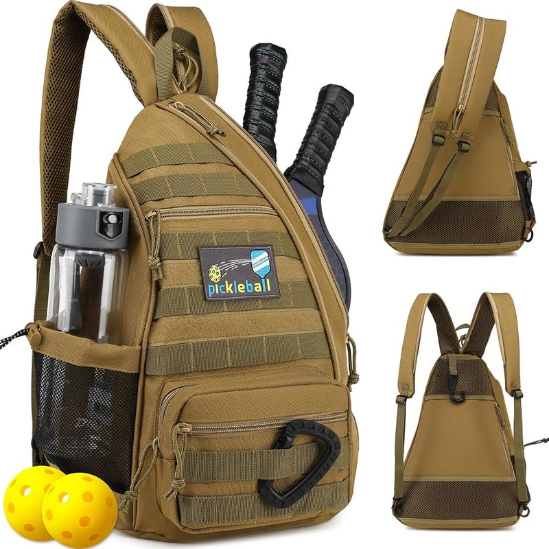 SunForMorning Pickleball Bag, Tactical Pickleball Backpack for Women Men, Adjustable Sling Bag with Fence Hook Water Bottle - Image 1