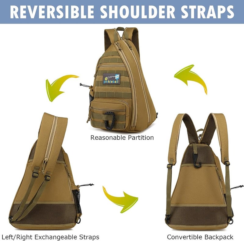 SunForMorning Pickleball Bag, Tactical Pickleball Backpack for Women Men, Adjustable Sling Bag with Fence Hook Water Bottle - Image 3