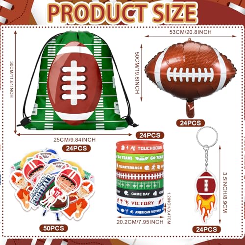 Locmeo 196 Pcs Football Party Favors Drawstring Bags Football Gift Goodie Bag Stuffers Wristband Keychains Sticker Balloon for Birthday Party Team Gift Rewards Supplies - Image 5