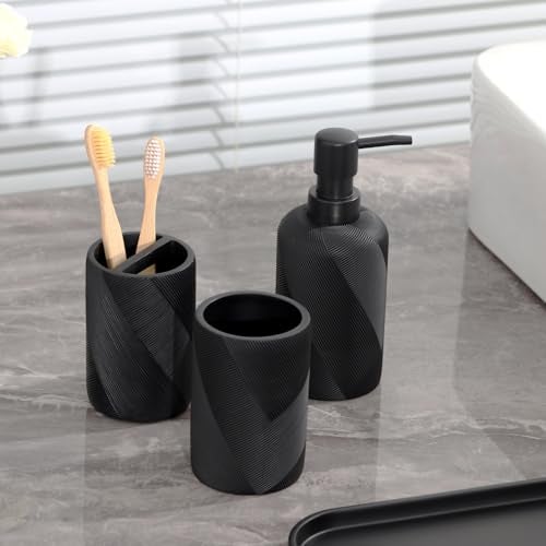 Haocoott Bathroom Accessories Set, Bathroom Organizer Countertop, Soap Dispenser and Toothbrush Holder, Mouthwash Cup, Tray Set, Vanity Tray for Bathroom, 4 Pieces Modern Decor (Matte Black) - Image 5