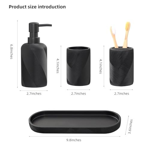Haocoott Bathroom Accessories Set, Bathroom Organizer Countertop, Soap Dispenser and Toothbrush Holder, Mouthwash Cup, Tray Set, Vanity Tray for Bathroom, 4 Pieces Modern Decor (Matte Black) - Image 3