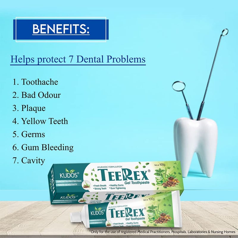 KUDOS AYURVEDA TEERX Toothpaste | Prevents cavities, Bad Breath, tooth decay | Help Fights germ | Anti Bacterial Gum Protection Daily Use Toothpaste | 100gm x 4pc - Image 2