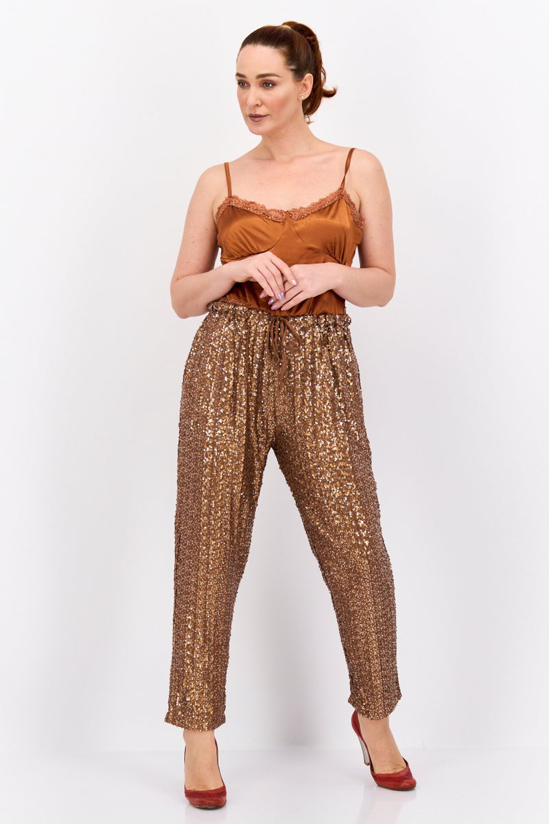 DEX Women Regular Fit Sequin Straight Pants, Rust Brown - Image 4