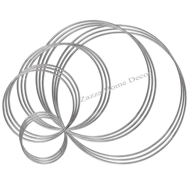 Zazza Home Decors Metal Rings Hoops 15 Pieces Steel Craft Silver Rings for Dream Catcherin 5 Sizes 2 Inch 3 Inch 4 Inch 6 Inch 7 Inch Silver