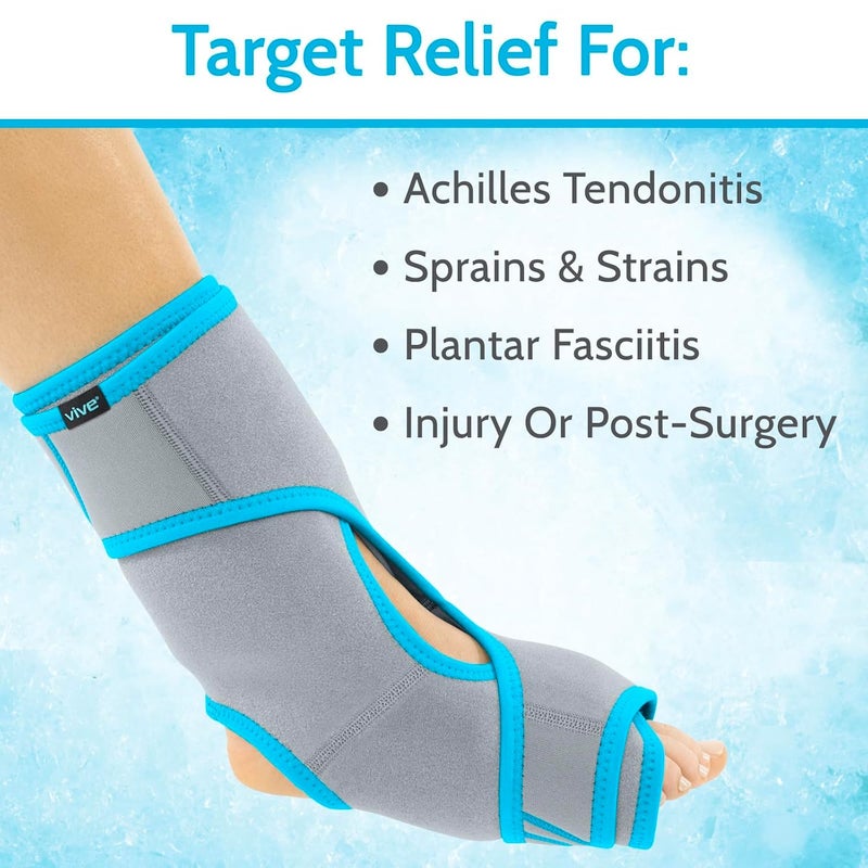 Vive Ankle Ice Pack Wrap  Foot ColdHot Compression Brace  Adjustable Freeze Support for CoolingHeating Achilles Injuries Tendonitis Plantar Fasciitis Sore Feet Inflammation Muscle Sprain - Image 2