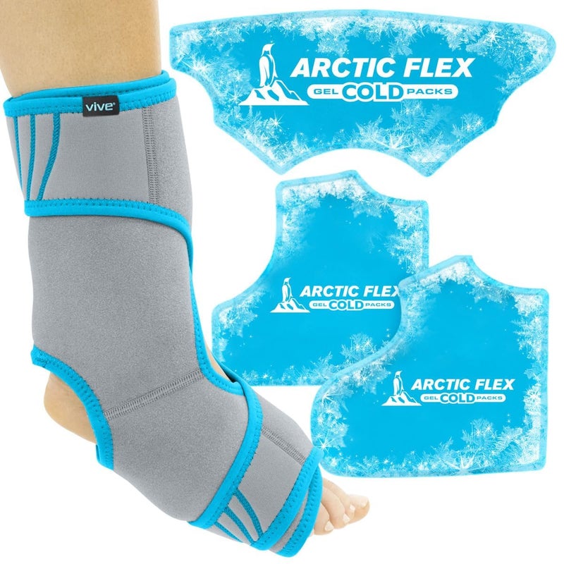 Vive Ankle Ice Pack Wrap  Foot ColdHot Compression Brace  Adjustable Freeze Support for CoolingHeating Achilles Injuries Tendonitis Plantar Fasciitis Sore Feet Inflammation Muscle Sprain - Image 1