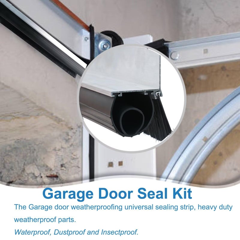 Duzzy Universal Garage Door Seals Kit, Weatherproofing Bottom Rubber with Brush and Aluminum Track Retainer Base Kit, U Shape+O Ring Heavy Duty Weatherproof Parts Kit (10 Feet) - Image 5
