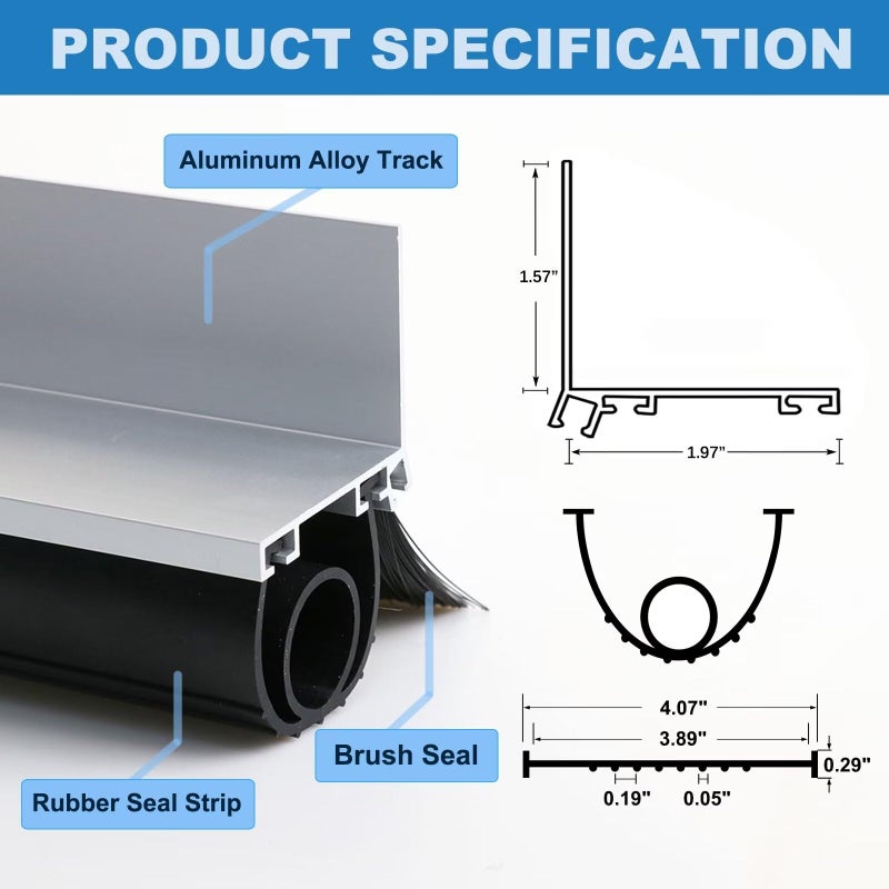 Duzzy Universal Garage Door Seals Kit, Weatherproofing Bottom Rubber with Brush and Aluminum Track Retainer Base Kit, U Shape+O Ring Heavy Duty Weatherproof Parts Kit (10 Feet) - Image 2