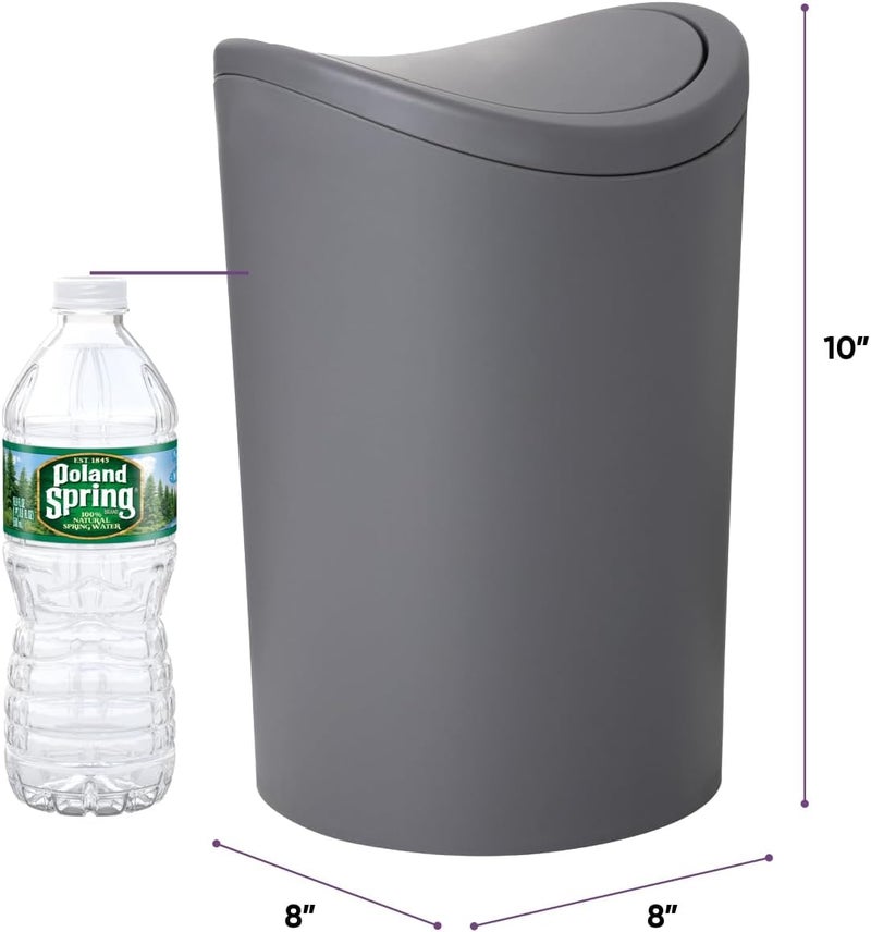 Superio Mini Bathroom Trash Can with Lid, Modern Grey Mini Waste Bin with Swing Lid (1 1/2 Gallon, 6 Liter) Plastic Garbage Can for Kitchen, Bathroom, Bedroom, Office, Under Desk (1, Grey) - Image 2