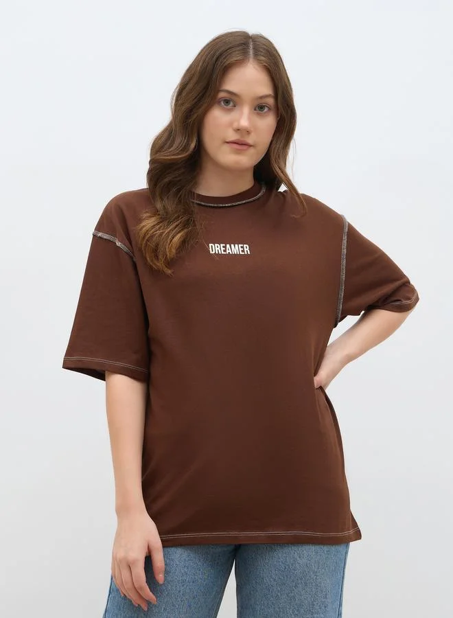 Styli Styli Oversized Short Sleeve T-Shirt with Contrast Stitch Detail