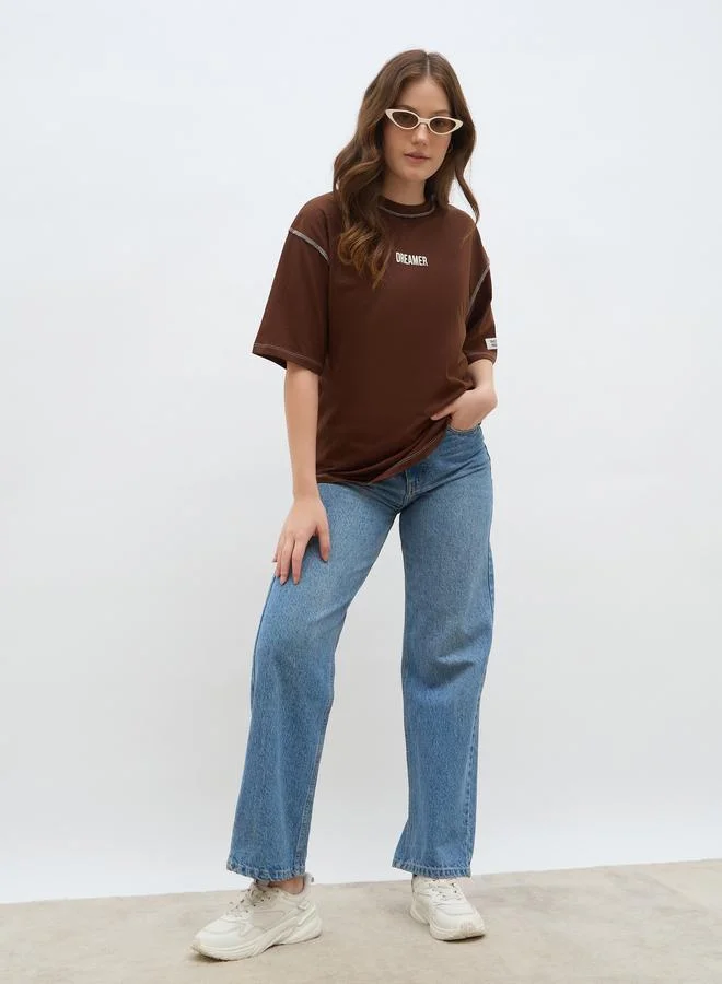 Styli Styli Oversized Short Sleeve T-Shirt with Contrast Stitch Detail