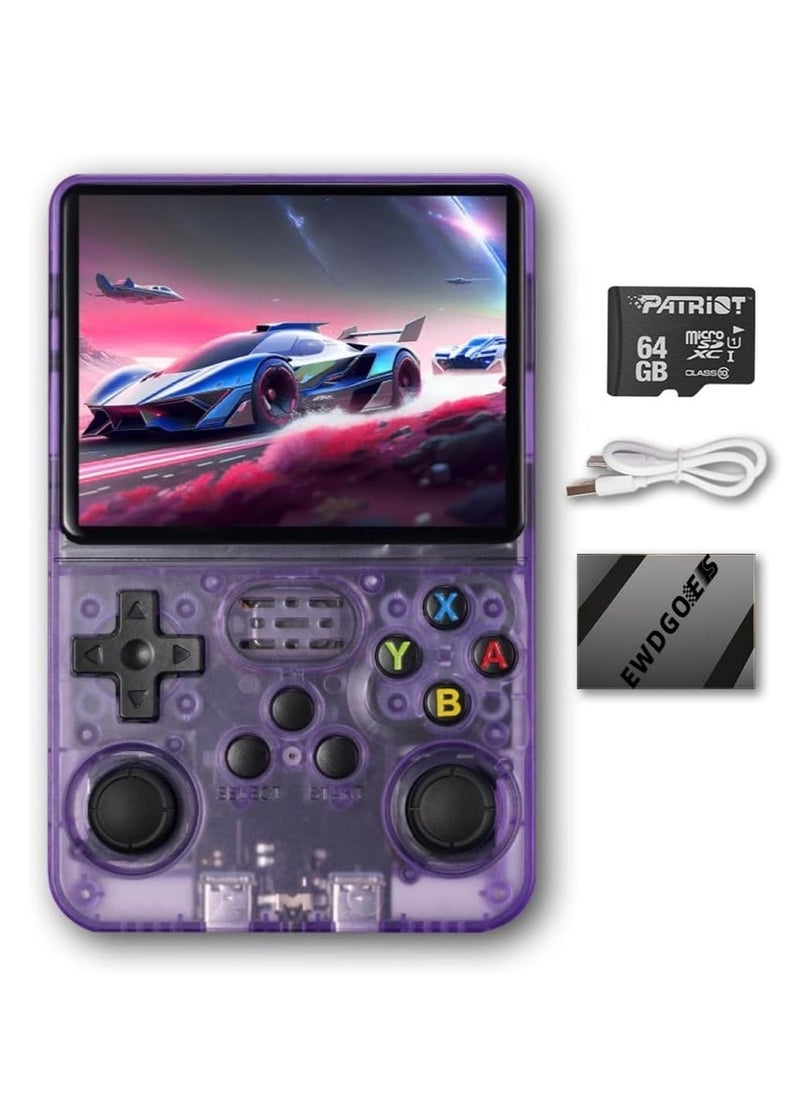 Generic - R36S Handheld Retro Gaming Console Linux System with 64G TF Card, Preloaded with 15000+ Games, Retro Video Game Console 3.5-inch IPS Screen (Purple 64G) - Image 1