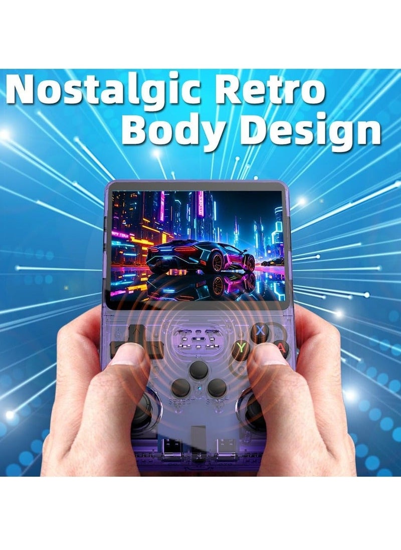 Generic - R36S Handheld Retro Gaming Console Linux System with 64G TF Card, Preloaded with 15000+ Games, Retro Video Game Console 3.5-inch IPS Screen (Purple 64G) - Image 1